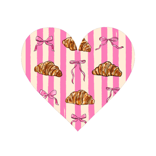 Vintage Pink Stripes Coquette Bows & Croissant Illustration - Magnet by EZbie