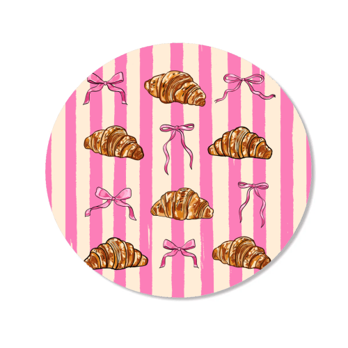 Vintage Pink Stripes Coquette Bows & Croissant Illustration - Magnet by EZbie