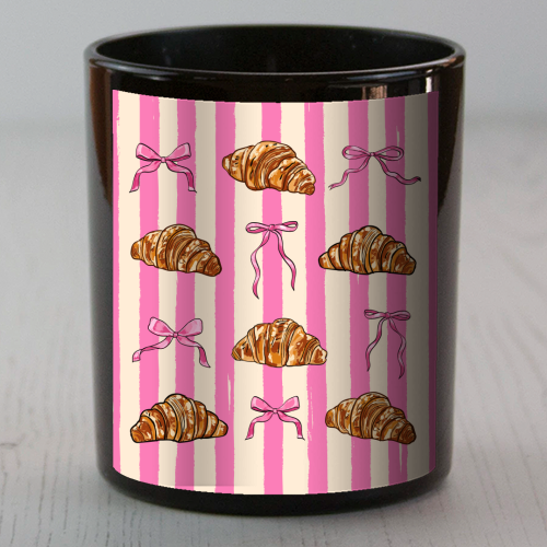Vintage Pink Stripes Coquette Bows & Croissant Illustration - scented candle by EZbie