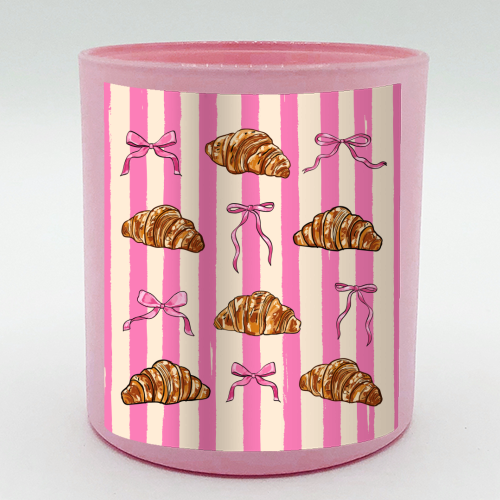 Vintage Pink Stripes Coquette Bows & Croissant Illustration - scented candle by EZbie