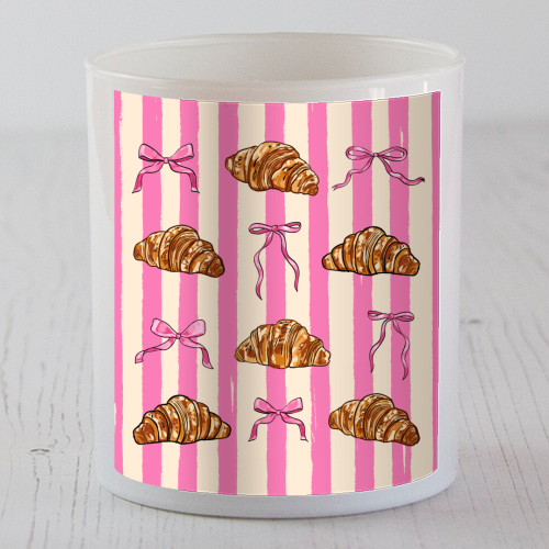 Vintage Pink Stripes Coquette Bows & Croissant Illustration - scented candle by EZbie