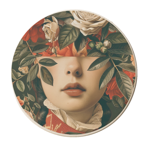 Vintage portrait with flowers - personalised beer coaster by haris kavalla