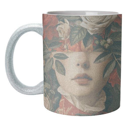 Vintage portrait with flowers - unique mug by haris kavalla