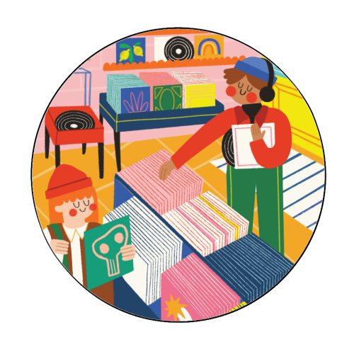 Vinyl Shop - Circle Sticker by AbiGoLucky