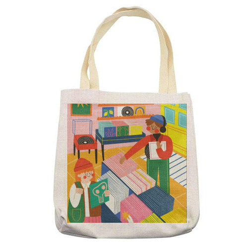 Vinyl Shop - printed canvas tote bag by AbiGoLucky