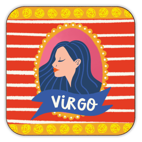 Virgo Star Sign Zodiac Astrology Illustration Design - personalised beer coaster by AbiGoLucky