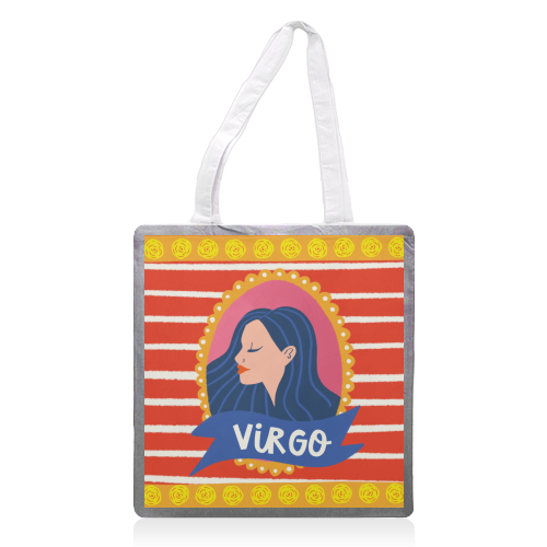 Virgo Star Sign Zodiac Astrology Illustration Design - printed canvas tote bag by AbiGoLucky