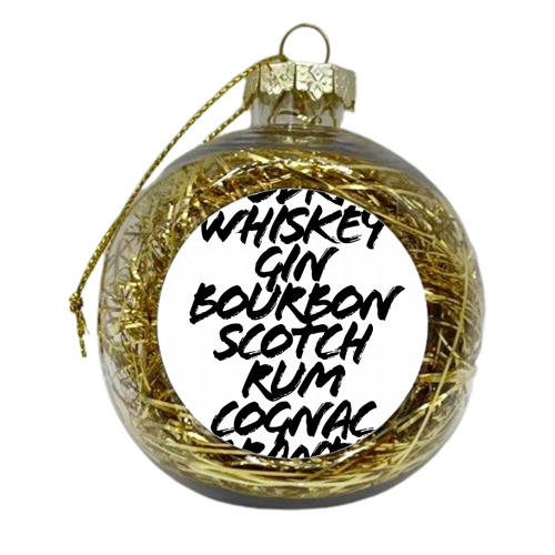 Vodka Whiskey Gin Bourbon Scotch Rum Cognac Brandy Bar Cart Grunge Caps - xmas bauble by Toni Scott