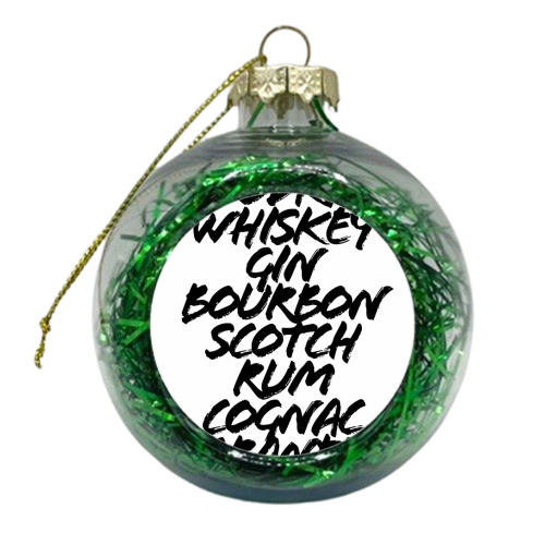 Vodka Whiskey Gin Bourbon Scotch Rum Cognac Brandy Bar Cart Grunge Caps - xmas bauble by Toni Scott