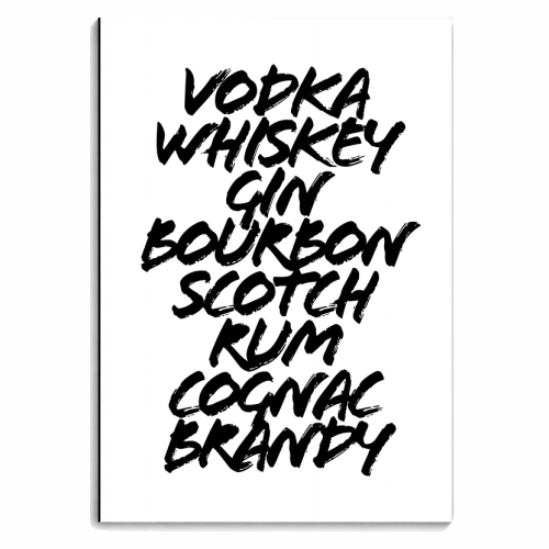 Vodka Whiskey Gin Bourbon Scotch Rum Cognac Brandy Bar Cart Grunge Caps - personalised A4, A5, A6 notebook by Toni Scott