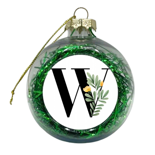 W Floral Letter Initial - xmas bauble by Toni Scott
