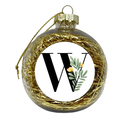 W Floral Letter Initial - xmas bauble by Toni Scott