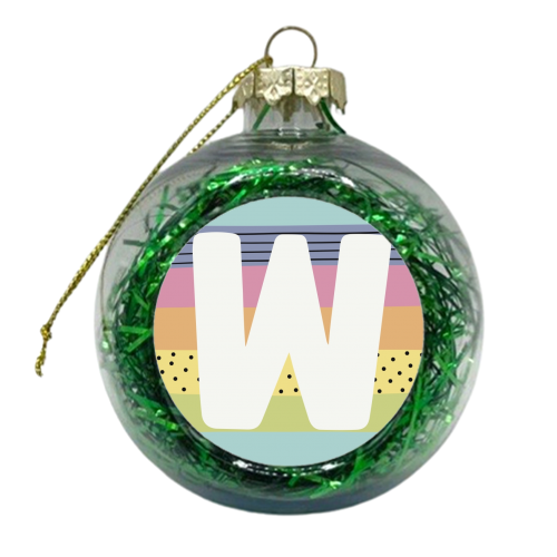 W -rainbow stripe personalised letter - xmas bauble by Giddy Kipper