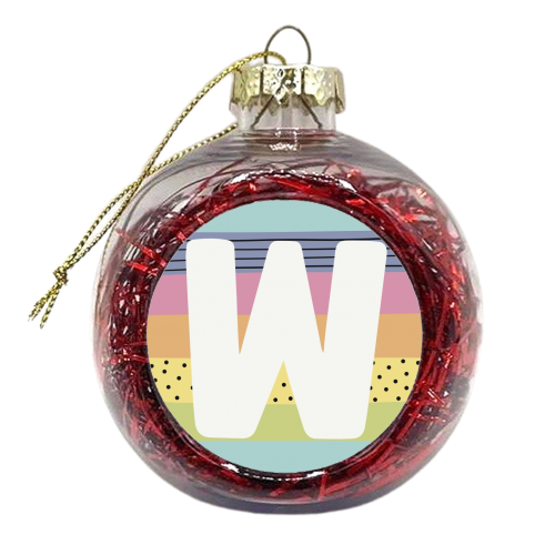 W -rainbow stripe personalised letter - xmas bauble by Giddy Kipper
