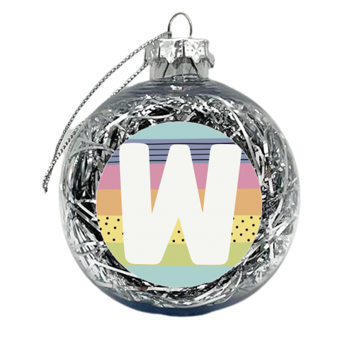 W -rainbow stripe personalised letter - xmas bauble by Giddy Kipper