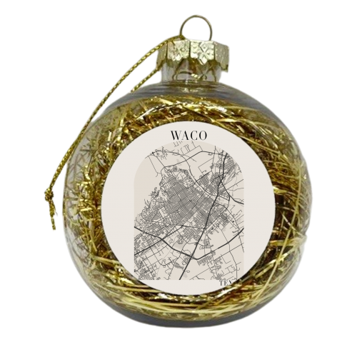 Waco Texas Boho Arch Full Beige Color Street Map - xmas bauble by Toni Scott