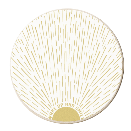 Wake Up And Smile / Gold White Sun Sunrise Sunshine - personalised beer coaster by InspiredImages