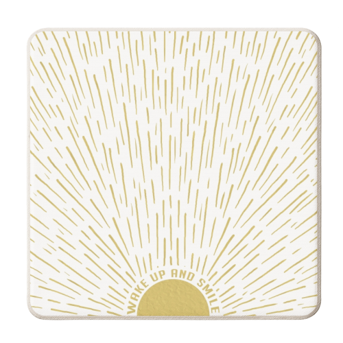 Wake Up And Smile / Gold White Sun Sunrise Sunshine - personalised beer coaster by InspiredImages