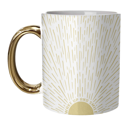 Wake Up And Smile / Gold White Sun Sunrise Sunshine - unique mug by InspiredImages