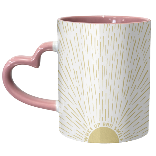 Wake Up And Smile / Gold White Sun Sunrise Sunshine - unique mug by InspiredImages