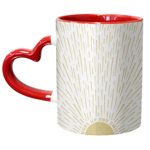 Wake Up And Smile / Gold White Sun Sunrise Sunshine - unique mug by InspiredImages