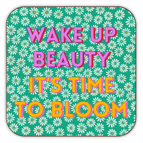 Wake up Beauty It's Time to Bloom - personalised beer coaster by Nida Designs