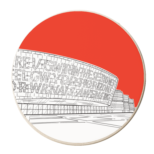 Wales Millennium Centre, Cardiff (Red Version) - personalised beer coaster by Adam Regester