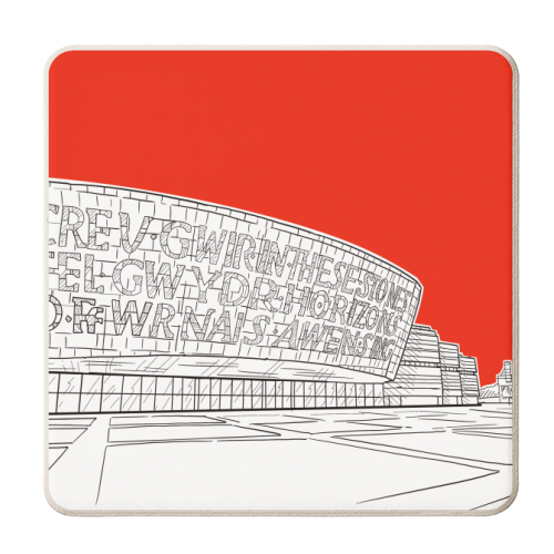 Wales Millennium Centre, Cardiff (Red Version) - personalised beer coaster by Adam Regester