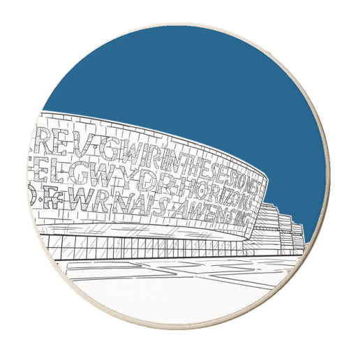 Wales Millennium Centre (Dark Blue Version) - personalised beer coaster by Adam Regester