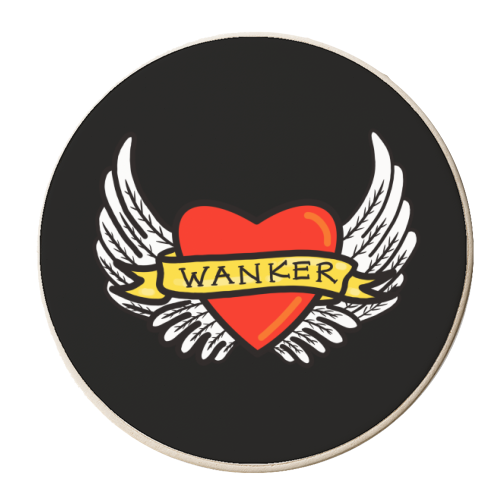 Wanker Tattoo Style Design - personalised beer coaster by Adam Regester