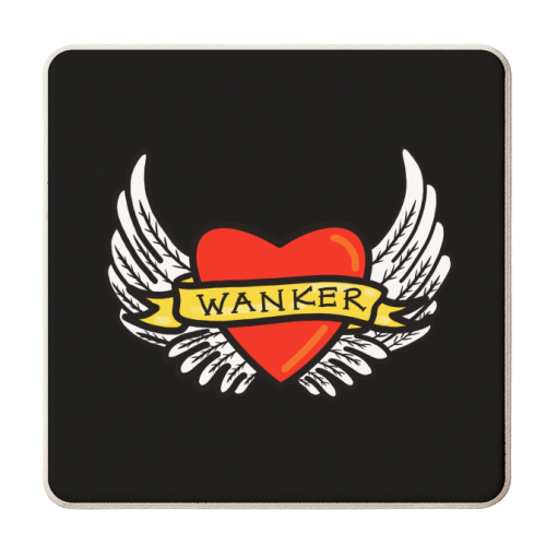 Wanker Tattoo Style Design - personalised beer coaster by Adam Regester