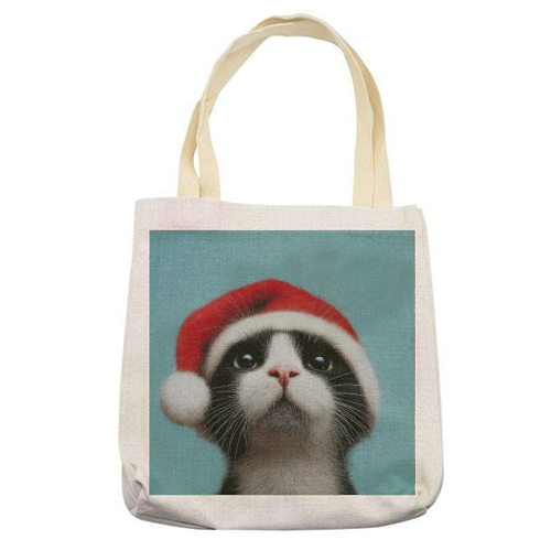 Warm Christmas hat - printed canvas tote bag by DejaReve