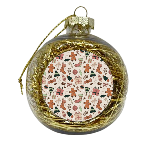 Warm toned Christmas pattern - xmas bauble by The Girl Next Draw
