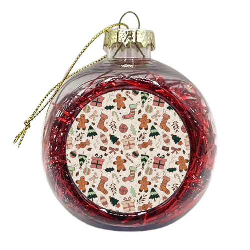 Warm toned Christmas pattern - xmas bauble by The Girl Next Draw