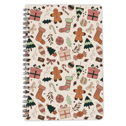 Warm toned Christmas pattern - personalised A4, A5, A6 notebook by The Girl Next Draw