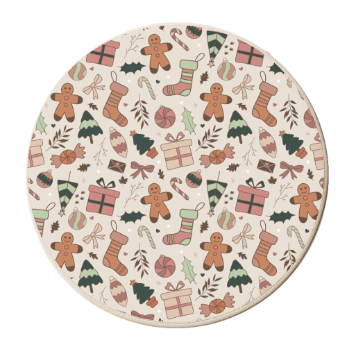 Warm toned Christmas pattern - personalised beer coaster by The Girl Next Draw