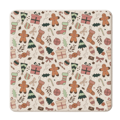 Warm toned Christmas pattern - personalised beer coaster by The Girl Next Draw