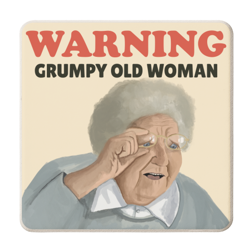 WARNING Grumpy Old Woman - personalised beer coaster by AbiGoLucky
