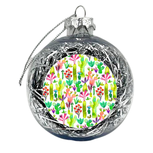 Watercolor Cute Cactus Garden - xmas bauble by Ninola Design
