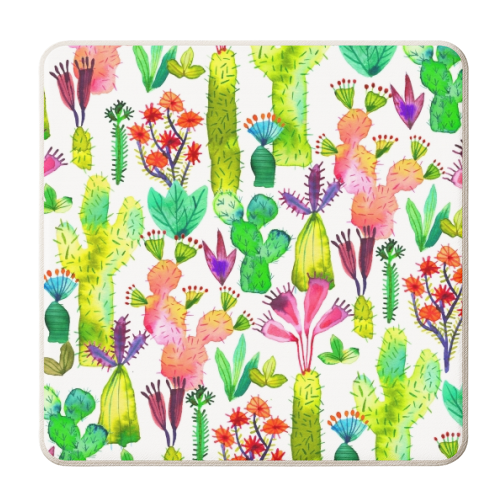 Watercolor Cute Cactus Garden - personalised beer coaster by Ninola Design