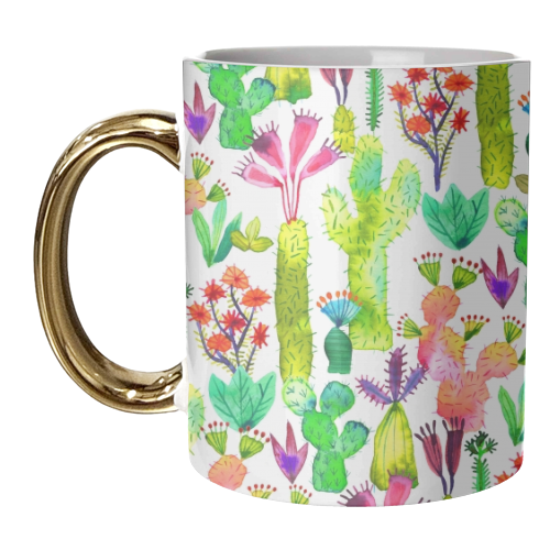 Watercolor Cute Cactus Garden - unique mug by Ninola Design