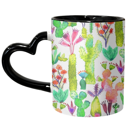 Watercolor Cute Cactus Garden - unique mug by Ninola Design