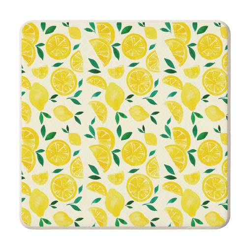Watercolor lemons pattern - personalised beer coaster by Angela Minca