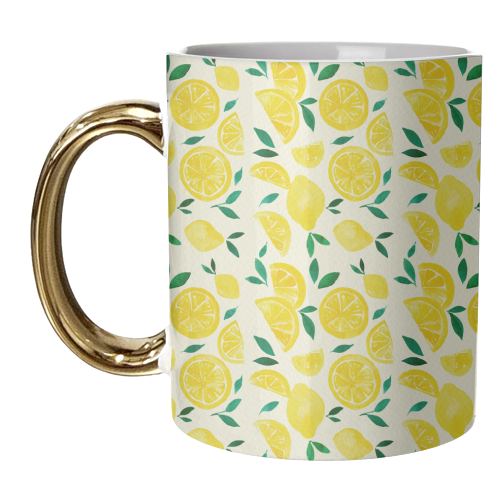 Watercolor lemons pattern - unique mug by Angela Minca