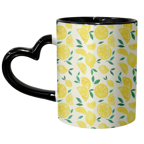 Watercolor lemons pattern - unique mug by Angela Minca