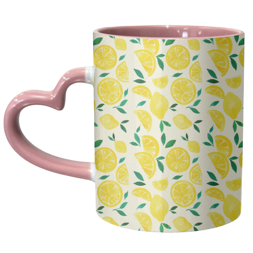 Watercolor lemons pattern - unique mug by Angela Minca