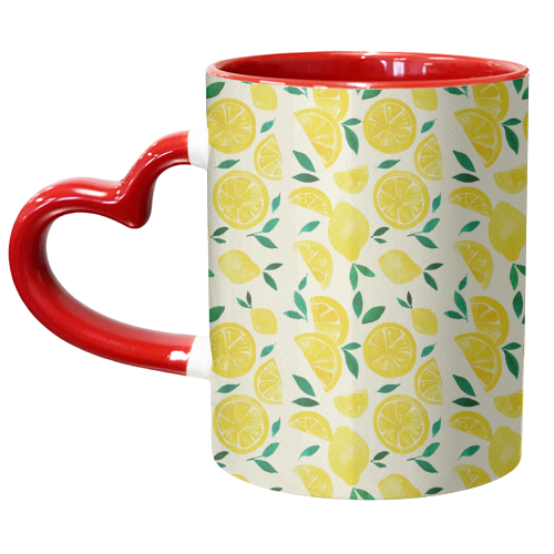 Watercolor lemons pattern - unique mug by Angela Minca