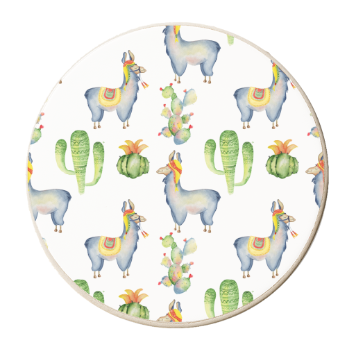 watercolor llama  pattern - personalised beer coaster by Anastasios Konstantinidis