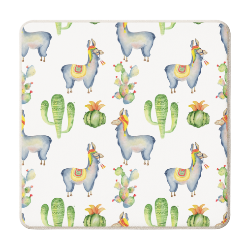 watercolor llama  pattern - personalised beer coaster by Anastasios Konstantinidis