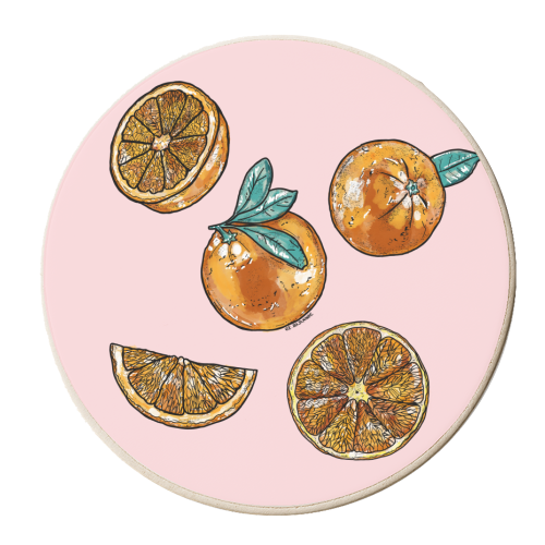 Watercolor Oranges - personalised beer coaster by EZbie